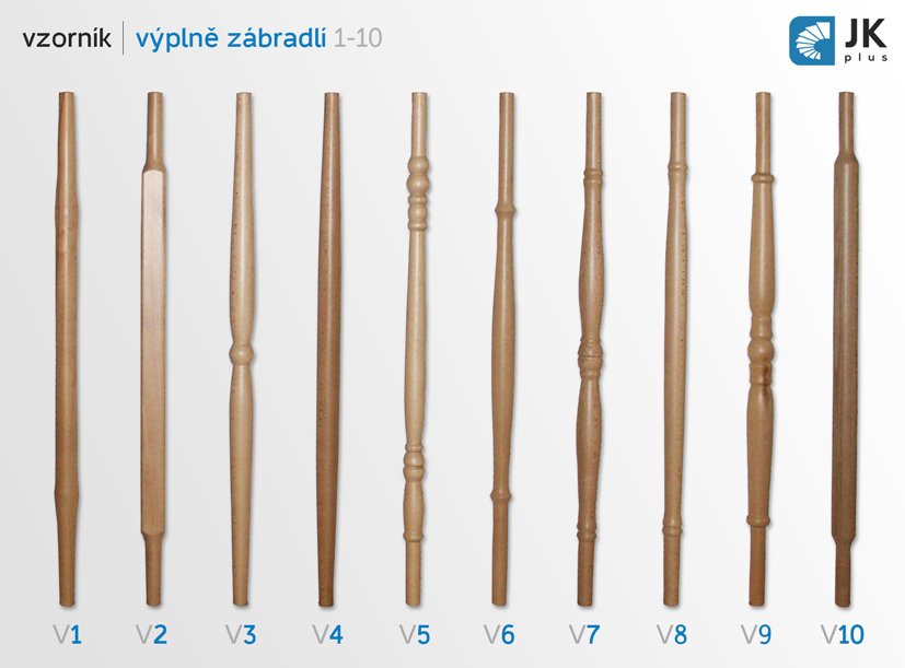 Vzorník dřevěných výplní zábradlí V1 až V10